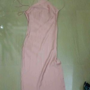 Peach Colour Silk Backless Dress.