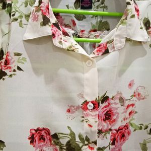 Light Beige Colour Floral Print Shirt For Girls