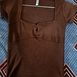 Brown Sqaure Neck Top