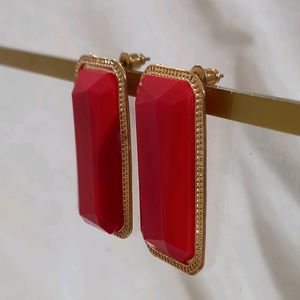 Party Wear Red Earrings (Set Of 2)