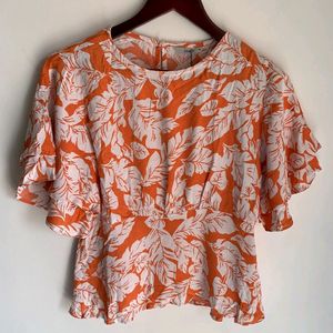 Only Brand Floral Printed Orange Top For Women