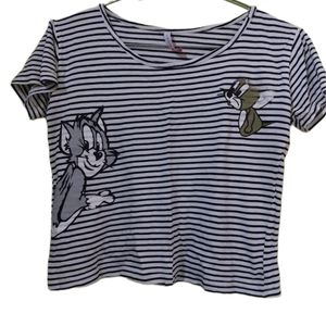 Striped Tom And Jerry Casual Crop Top