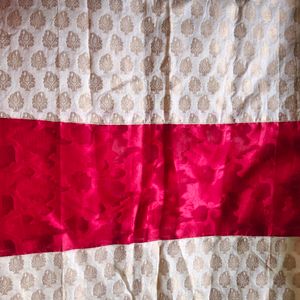 Beautiful Creamish Red Combination Net Fabric