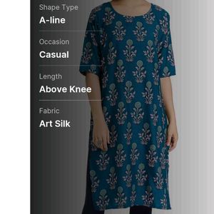 Women Printed Art Silk A-line Kurta( Blue)