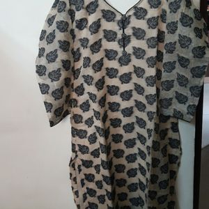 Khakhi Kurta With Leaf Design