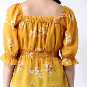 Square Neck Half Sleeve Yellow Top