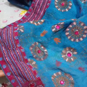 Sky Blue Gorgette Saree