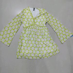 Green Polka Dot Print A- Line Dress