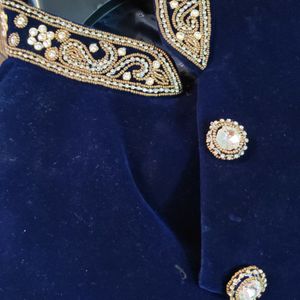 Men Indian Latest Designer Blue Velvet Sherwani