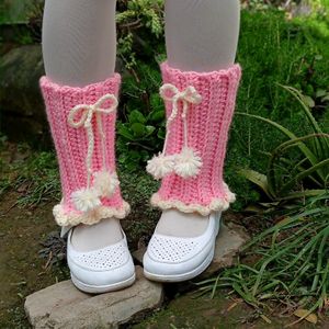 Pink And Green Crochet Leg Warmers