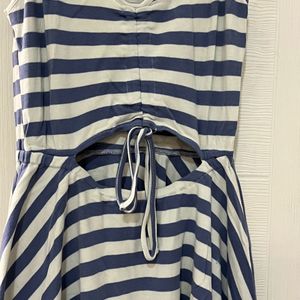 Brand New White Blue Striped Fit N Flare Dress