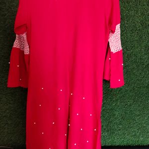 Read Peachy A Line Pearl Bead Kurti.