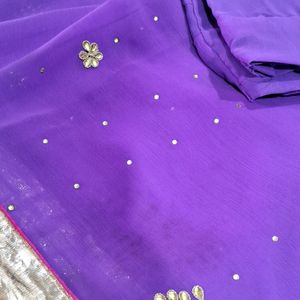 Sale🔴Gotta Patti Hand Work Saree With Blouse