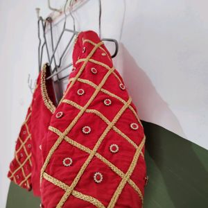 Red Blouse With Heavy Stone Work