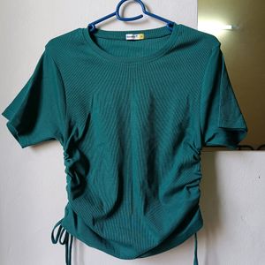 Women Storm Green Side Gather Slim Top