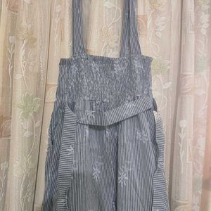 Grey High Waisted Dungaree Jumpsuit