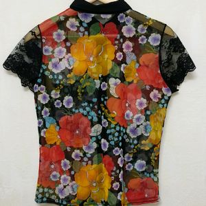 Trendy New Black Floral Print Top For Women