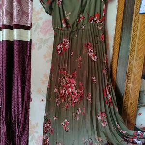 Women Olive Green & Off Shoulder Printed Dress