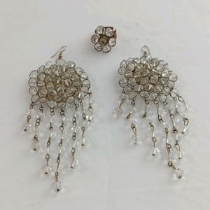 Transparent Beads Earrings With Finger Ring(Women)