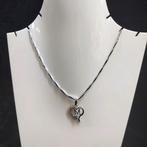 M Letter Pendant With Silver Chain