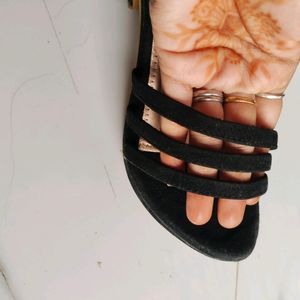 Black Strip Heel Sandal