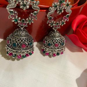 Pink Green Jumka Earring