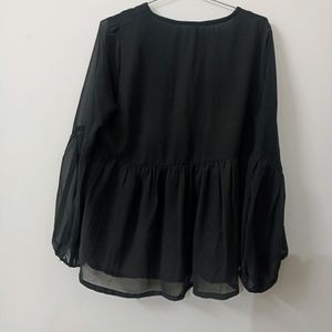 Here&Now Charcoal Black Puff Sleeves Top