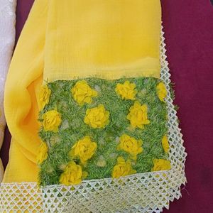 Yellow and Green Grass Work Saree...