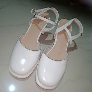 Korean White Block Heel