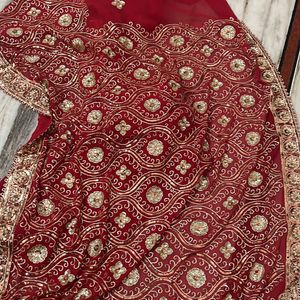 Lenhenga Pattern Saree Red