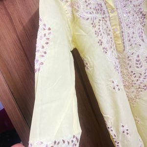 Beautiful Yellow Cotton Chikankari Kurta