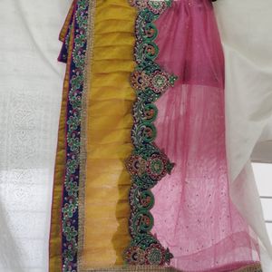 Mustard Pink Color Stitched Lehenga Choli Set