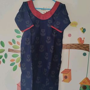 Navy Blue Kurta With Colourful Red Dupatta for Sal