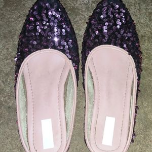 Sequined Purple Colour Flat Bellies.