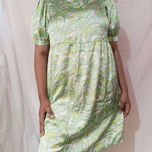 Green Abstract Print Fit & Flare Dress