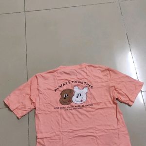 Peach Colour Crop Tshirt With Cute Backprint