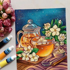 Tea Kettle Painting On Canvas Sheet