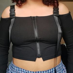 Black Ribbed Crop Top