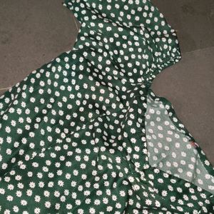 Green Knee Length Floral Dress