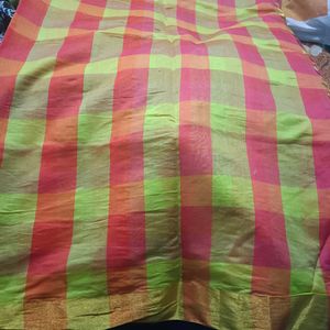 Multi Colour Checked Saree With Blouse