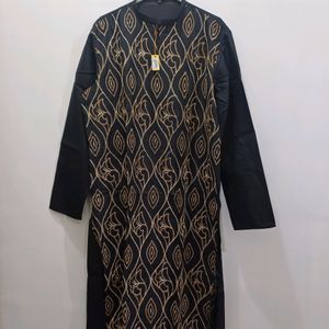 Silk Kurta Chudidar Set (Black Pattern)