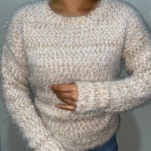 Women Crewneck Fuzzy Sweater