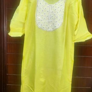 Yellow Kurti with Chikankari neck detailing