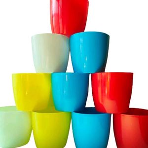 SET OF 10 MULTI-COLOURED PLASTIC POTS for indoor plants (4.3inch)