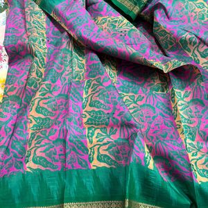 Pure Silk Khandua Ikkat With Beautiful Handblock