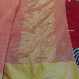 Peach Colour Saree with Broad Golden Border