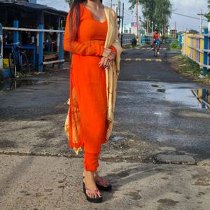 Orange Plain Georgette Suit.