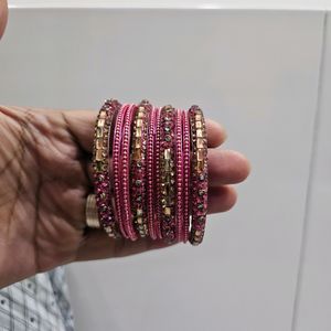 Pink Metal Bangles Set