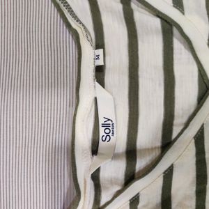 A Off-white With Green Stripes Tshirt Of Size M