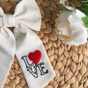 Love Hand Embroidered Hair Bow Clip